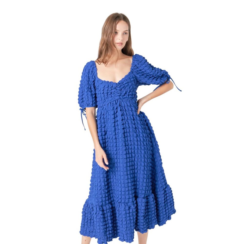 Endless Rose Blue Textured Puff Sleeve Maxi Dress Size S NWT | MSRP $168